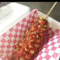 Korean corn dog with fries from Bulldog Eats Fort Walton Beach — crispy battered corn dog